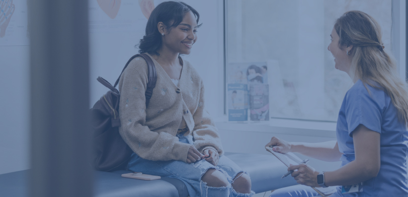 Girl being supported by doctor